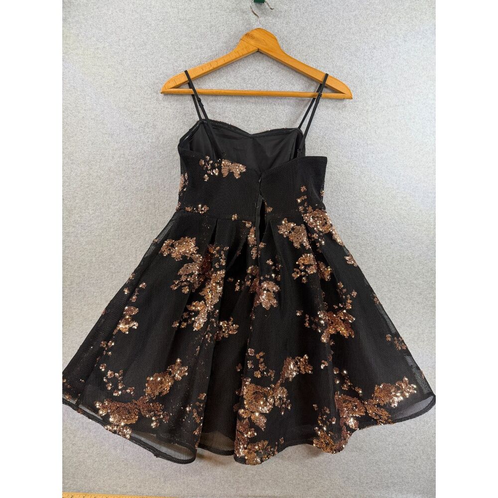 INA Final Black Bronze Sequin Floral Fit & Flare Dress Medium 3421 - Picture 6 of 6